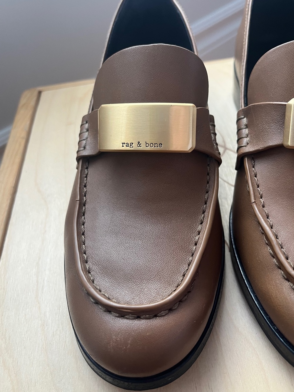 Rag & Bone Canter Brown Leather Loafers with Gold Buckle - Picture 6 of 15